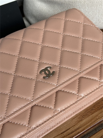 Chanel Wallet On Chain Lambskin Silver Tone Metal Pink AP0250