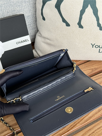 Chanel Wallet On Chain Lambskin Gold Tone Metal Navy AP0250