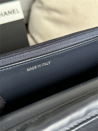 Chanel Wallet On Chain Lambskin Silver Tone Metal Navy AP0250