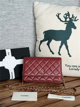 Chanel Wallet On Chain Lambskin Gold Tone Metal Burgundy AP0250