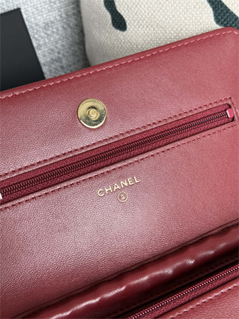 Chanel Wallet On Chain Lambskin Gold Tone Metal Burgundy AP0250