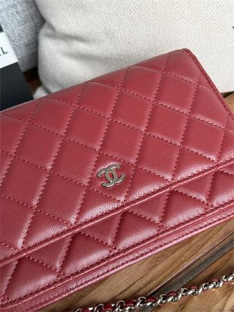 Chanel Wallet On Chain Lambskin Silver Tone Metal Burgundy AP0250