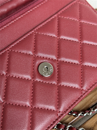 Chanel Wallet On Chain Lambskin Silver Tone Metal Burgundy AP0250