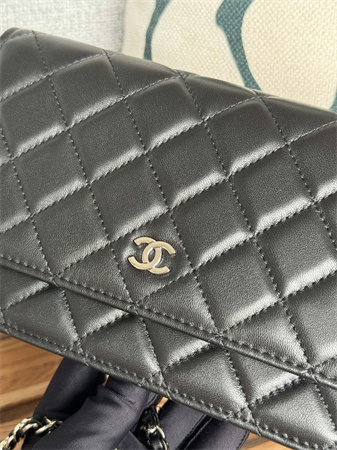 Chanel Wallet On Chain Lambskin Silver Tone Metal Black AP0250
