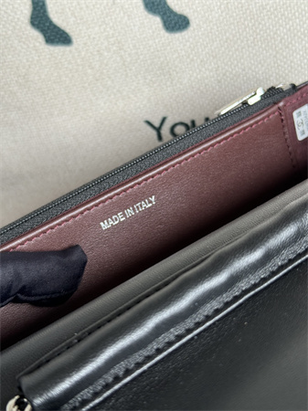 Chanel Wallet On Chain Lambskin Silver Tone Metal Black AP0250