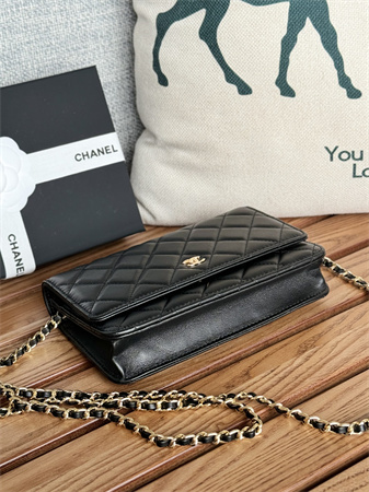 Chanel Wallet On Chain Lambskin Gold Tone Metal Black AP0250