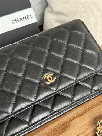 Chanel Wallet On Chain Lambskin Gold Tone Metal Black AP0250