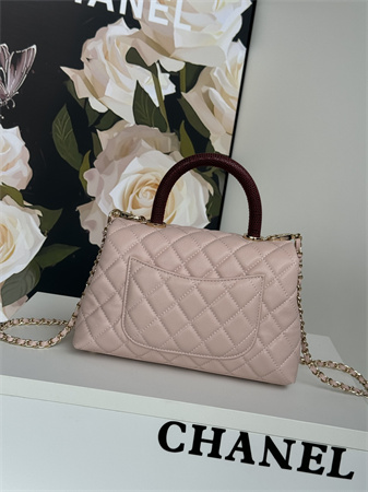 Chanel Small Coco Handle Bag Grained Calfskin Lt Gold Metal Pink A92990