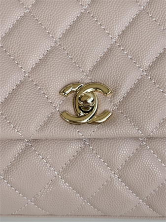 Chanel Small Coco Handle Bag Grained Calfskin Lt Gold Metal Pink A92990