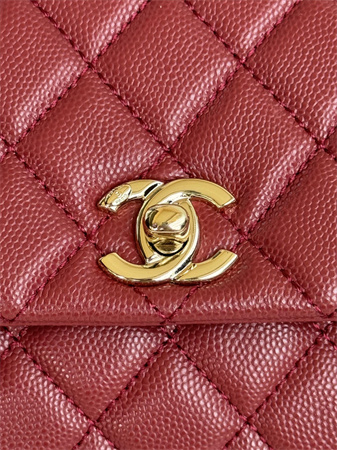 Chanel Small Coco Handle Bag Grained Calfskin Lt Gold Metal Burgundy A92990