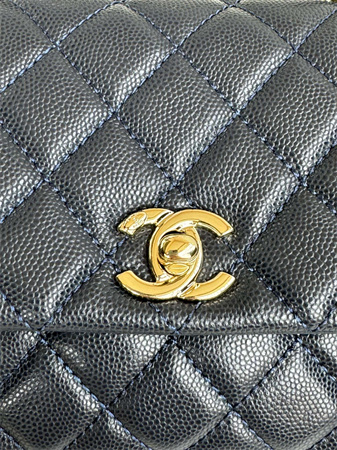 Chanel Small Coco Handle Bag Grained Calfskin Lt Gold Metal Black A92990