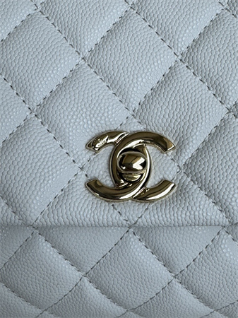 Chanel Small Coco Handle Bag Grained Calfskin Lt Gold Metal White A92990