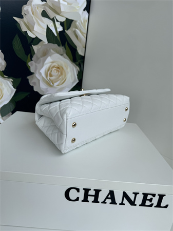Chanel Small Coco Handle Bag Grained Calfskin Lt Gold Metal White A92990