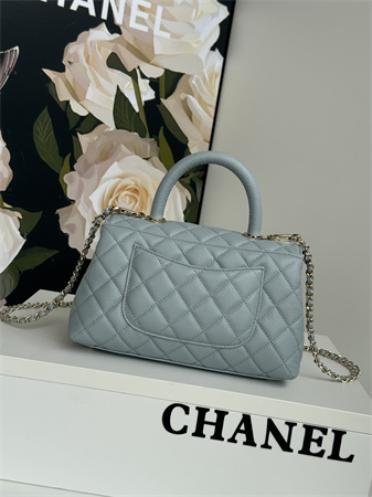 Chanel Small Coco Handle Bag Grained Calfskin Lt Gold Metal Blue A92990