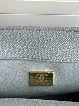 Chanel Small Coco Handle Bag Grained Calfskin Lt Gold Metal Blue A92990