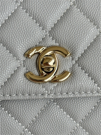 Chanel Small Coco Handle Bag Grained Calfskin Lt Gold Metal Grey A92990