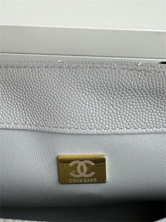 Chanel Small Coco Handle Bag Grained Calfskin Lt Gold Metal Grey A92990