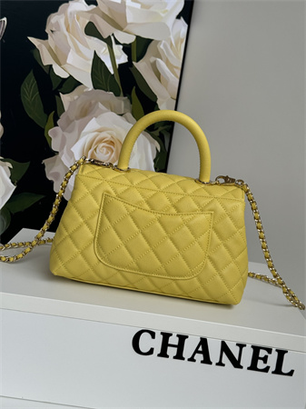 Chanel Small Coco Handle Bag Grained Calfskin Lt Gold Metal Yellow A92990