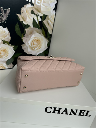 Chanel Large Coco Handle Bag Grained Calfskin Lt Gold Metal Pink A92991