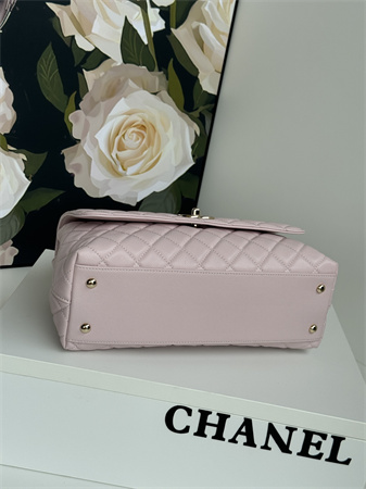 Chanel Large Coco Handle Bag Grained Calfskin Lt Gold Metal Lt Pink A92991
