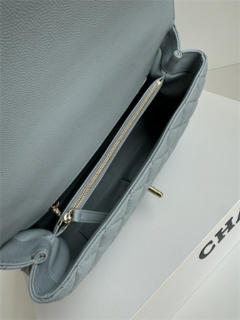 Chanel Large Coco Handle Bag Grained Calfskin Lt Gold Metal Blue A92991