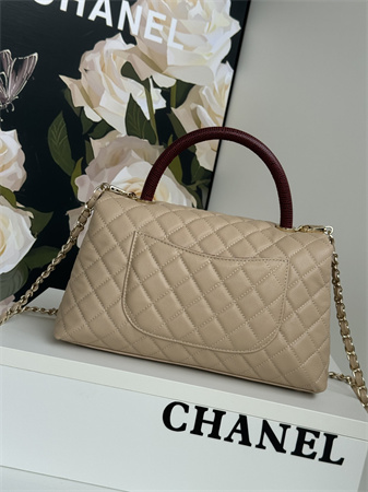 Chanel Large Coco Handle Bag Grained Calfskin Lt Gold Metal Beige A92991