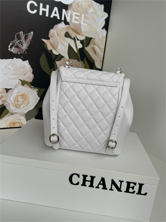 Chanel Duma Backpack Grained Calfskin Gold Tone Metal White AS3618