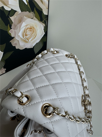 Chanel Duma Backpack Grained Calfskin Gold Tone Metal White AS3618