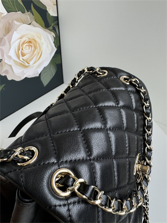 Chanel Duma Backpack  Calfskin Gold Tone Metal Black AS3618