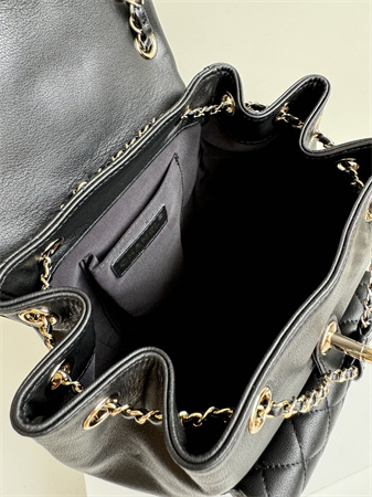 Chanel Duma Backpack  Calfskin Gold Tone Metal Black AS3618