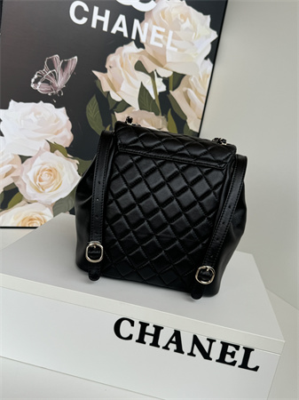 Chanel Duma Backpack Lambskin Gold Tone Metal Black AS3618