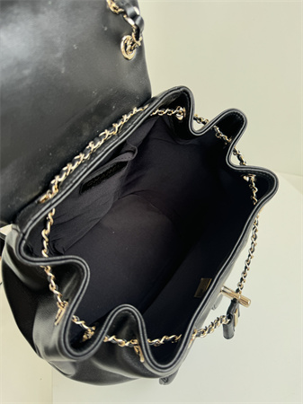 Chanel Duma Backpack Lambskin Gold Tone Metal Black AS3618