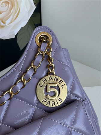 Chanel Hobo Handbag Shiny Crumpled  Calfskin Gold Tone Metal Lt Pruple AS4322