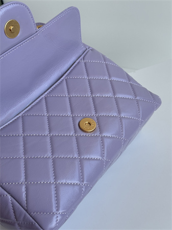 Chanel Hobo Handbag Shiny Crumpled  Calfskin Gold Tone Metal Lt Pruple AS4322