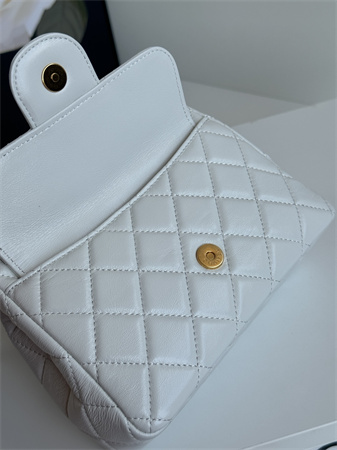 Chanel Small Hobo Handbag Shiny Crumpled  Calfskin Gold Tone Metal White AS4323