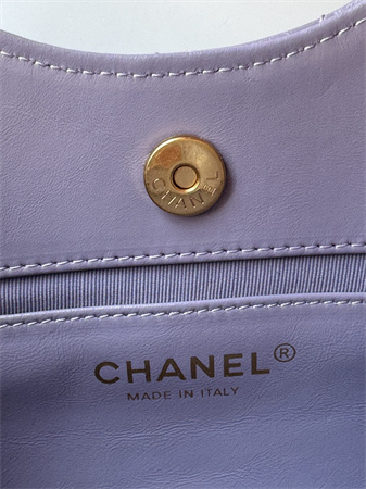 Chanel Small Hobo Handbag Shiny Crumpled  Calfskin Gold Tone Metal Lt Pruple AS4323