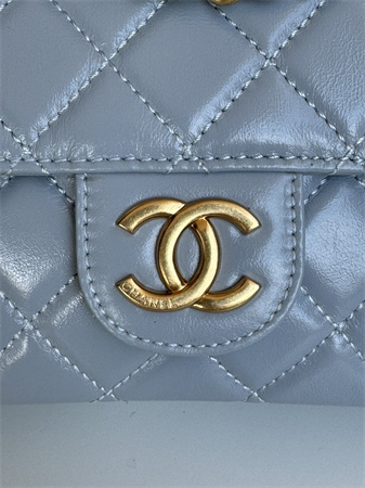 Chanel Small Hobo Handbag Shiny Crumpled  Calfskin Gold Tone Metal Blue AS4323