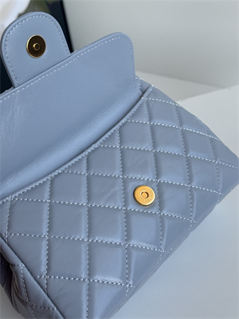 Chanel Small Hobo Handbag Shiny Crumpled  Calfskin Gold Tone Metal Blue AS4323