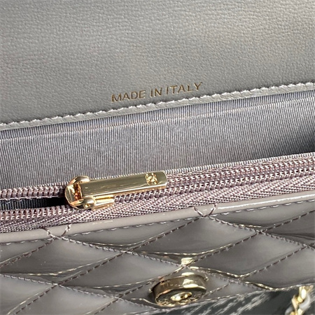 Chanel FLAP PHONE HOLDER WITH CHAIN Patent Calfskin Gold-Tone Metal Grey AP3226