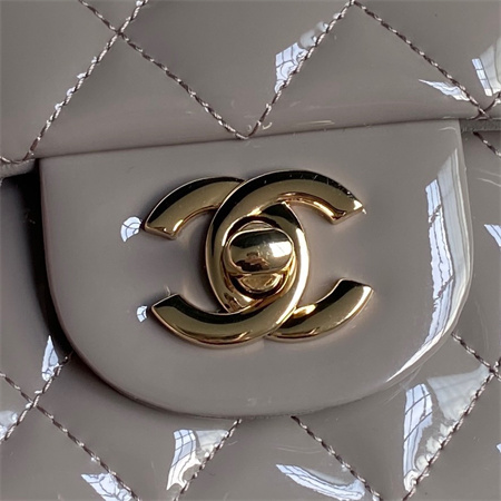 Chanel Mini Flap Bag With Top Handle Patent Calfskin Gold Tone Metal Grey AS2431