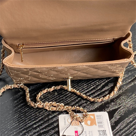 Chanel Mini Flap Bag With Top Handle Patent Calfskin Gold Tone Metal Beige AS2431