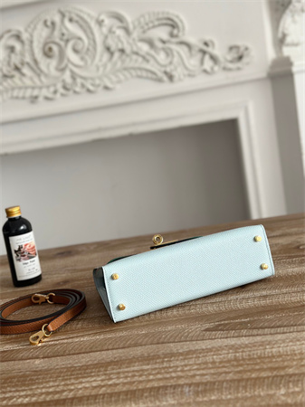 Hermes Kelly Mini II Bag Epsom Leather Blue Brume/Vert Jade/Gold HS