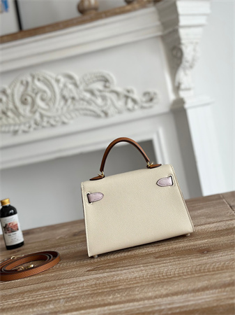 Hermes Kelly Mini II Bag Epsom Leather Craie/Mauve Pale/Gold  HS