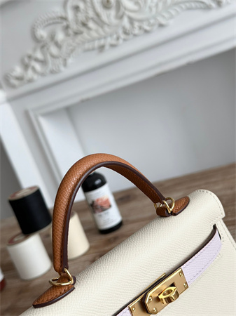 Hermes Kelly Mini II Bag Epsom Leather Craie/Mauve Pale/Gold  HS