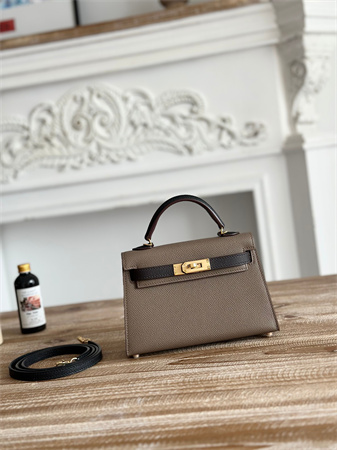 Hermes Kelly Mini II Bag Epsom Leather Etoupe/Ecorce/Black HS