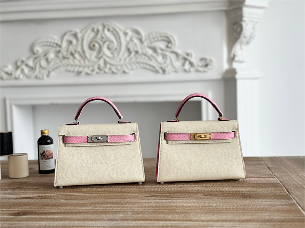 Hermes Kelly Mini II Bag Epsom Leather Craie/Mauve Sylvestre HS
