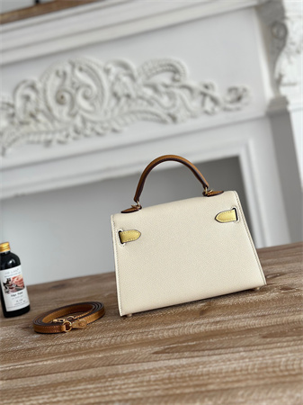Hermes Kelly Mini II Bag Epsom Leather Craie/Jaune Poussin/Sesame HS