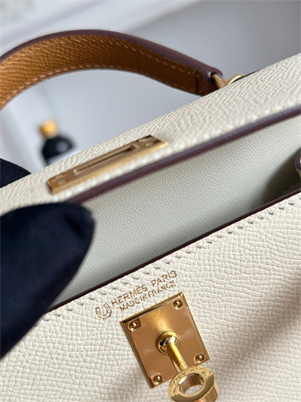 Hermes Kelly Mini II Bag Epsom Leather Craie/Jaune Poussin/Sesame HS