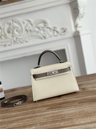 Hermes Kelly Mini II Bag Epsom Leather Craie/GrisAsphalte HS