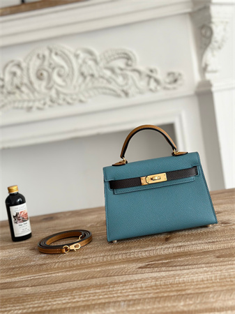 Hermes Kelly Mini II Bag Epsom Leather Denim Fonce/Ecorce/Sesame HS
